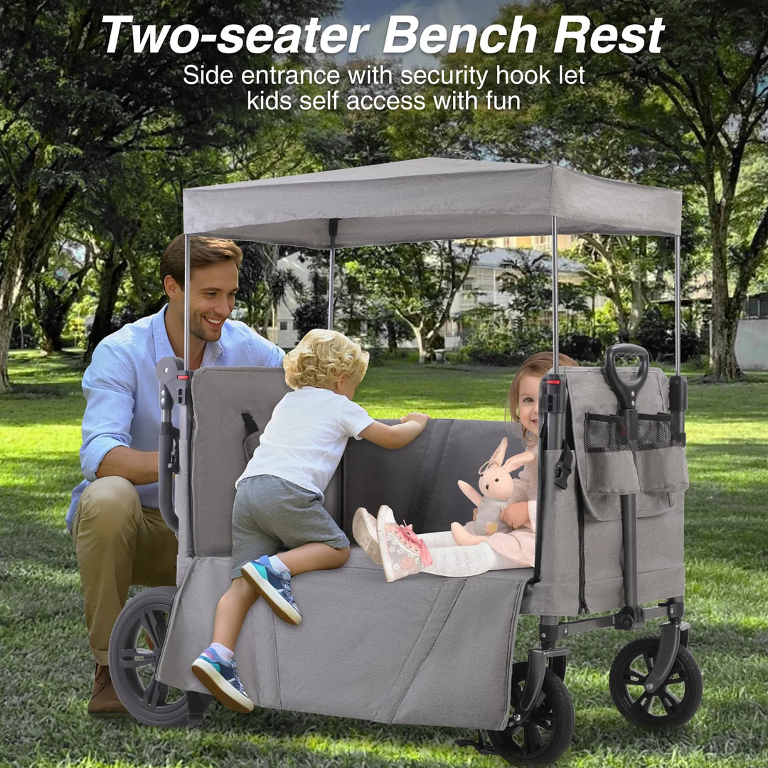 Stroller Wagon for 2 Kids ，Foldable Push Pull Wagon with Canopy