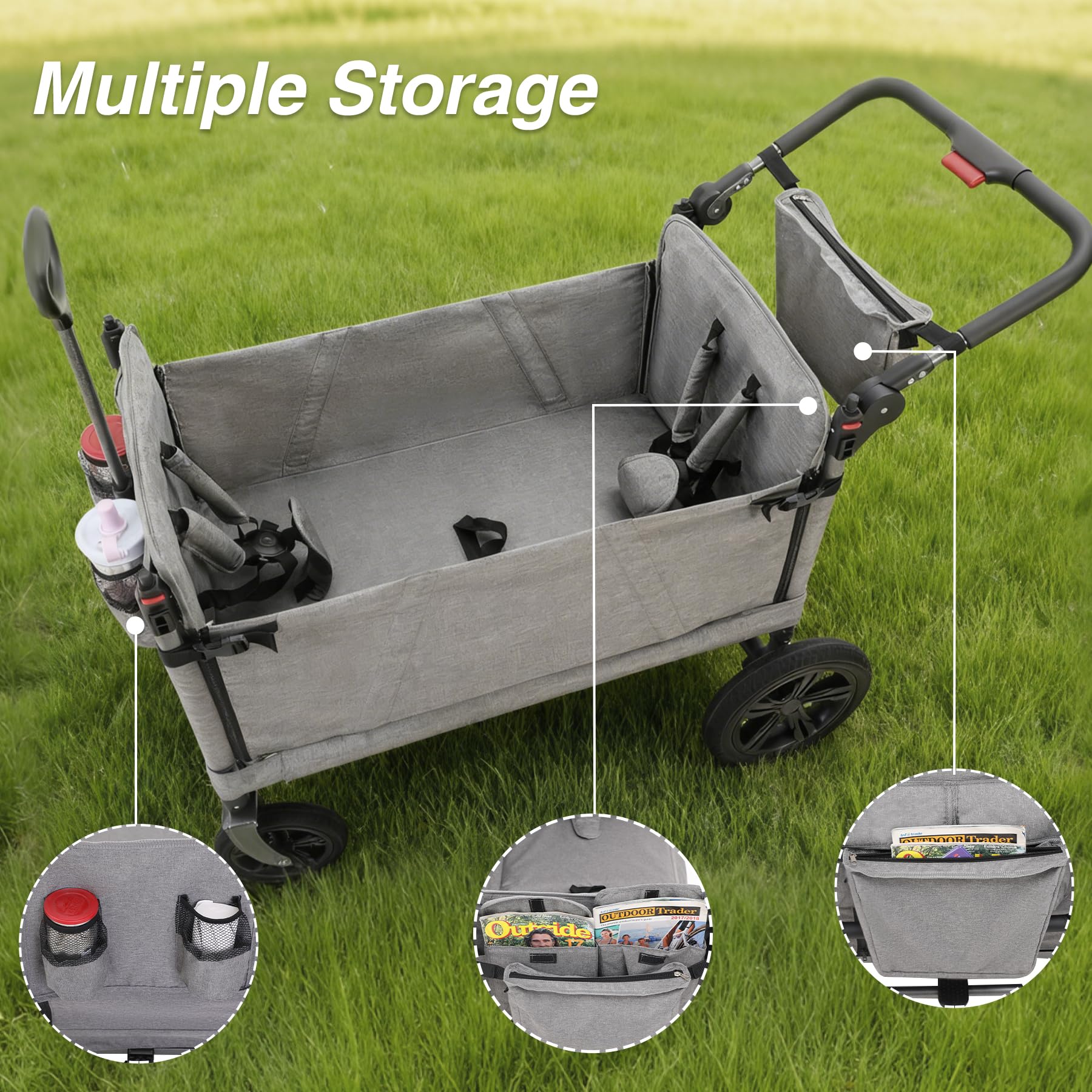 Stroller Wagon for 2 Kids ，Foldable Push Pull Wagon with Canopy