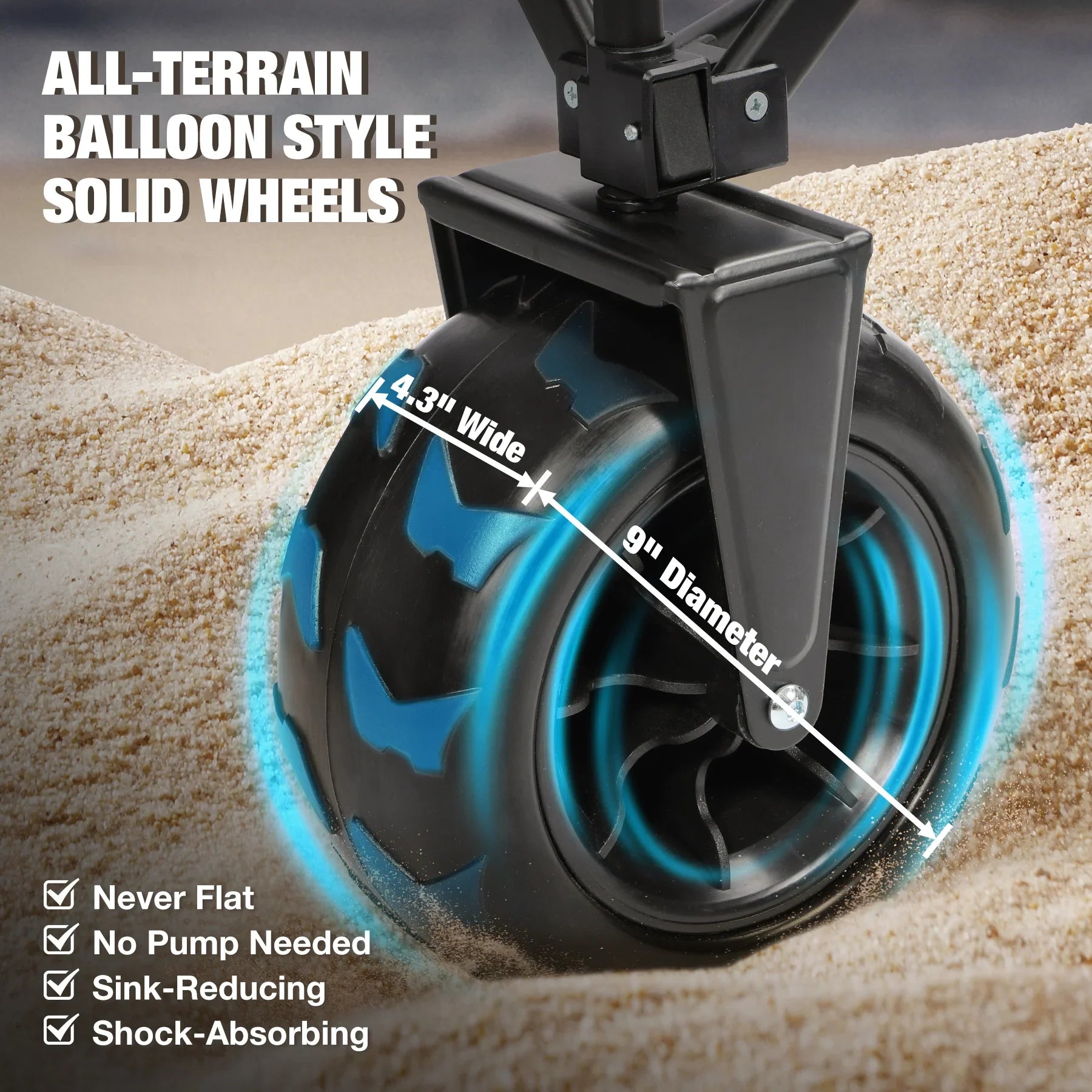 Beach Wagon with Big Wheels for Sand, 9" All Terrain Tires Collapsible Wagon