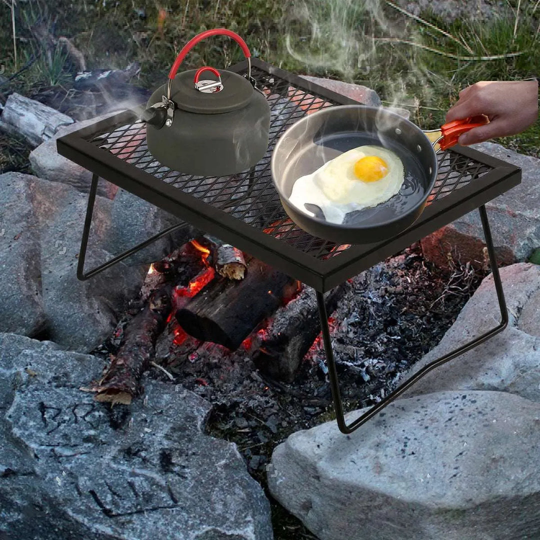Portable Heavy Duty Folding Steel Campfire Grill Grate for Outdoor Cooking, Black - Redcamp