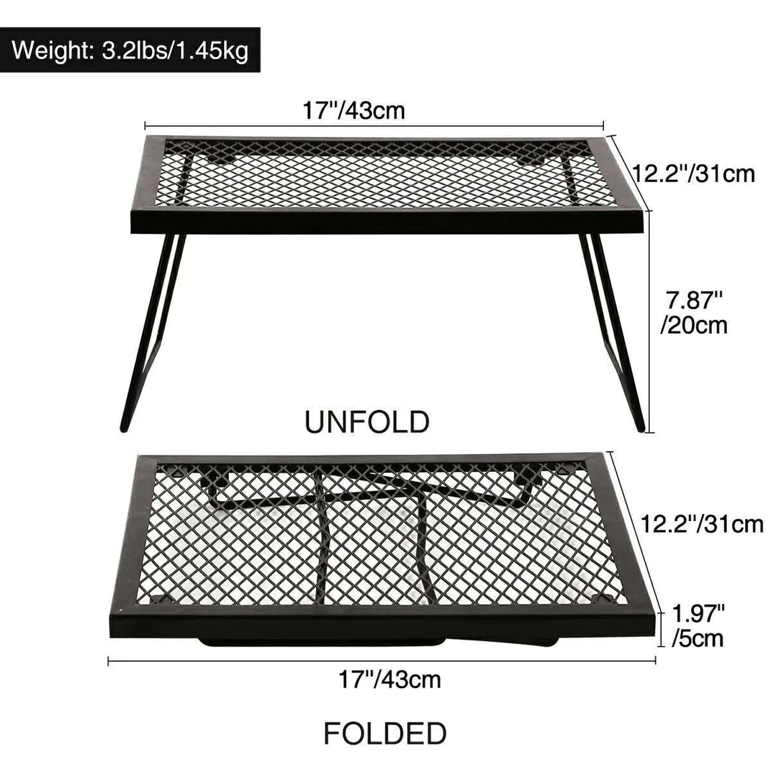 Portable Heavy Duty Folding Steel Campfire Grill Grate for Outdoor Cooking, Black - Redcamp
