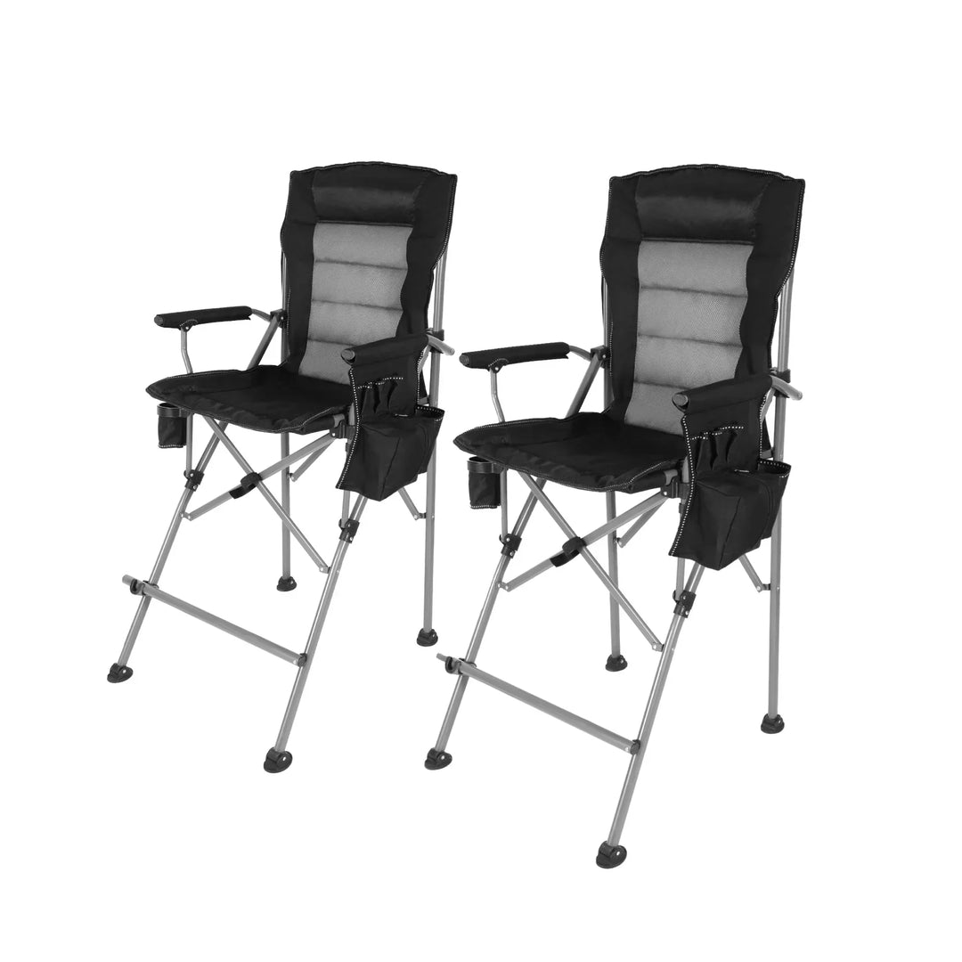 31-Inch Extra Tall Folding Chair, Tall Camping Chair with High Back, Hard Arms and Footrest