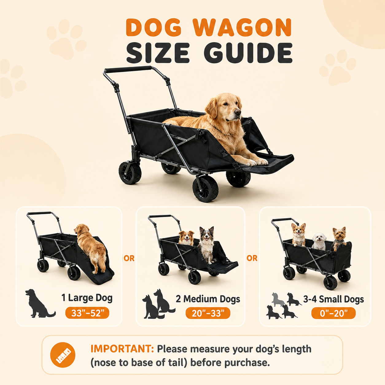 Folding Dog Wagon for Large Dogs with Extendable Rear/ Canopy