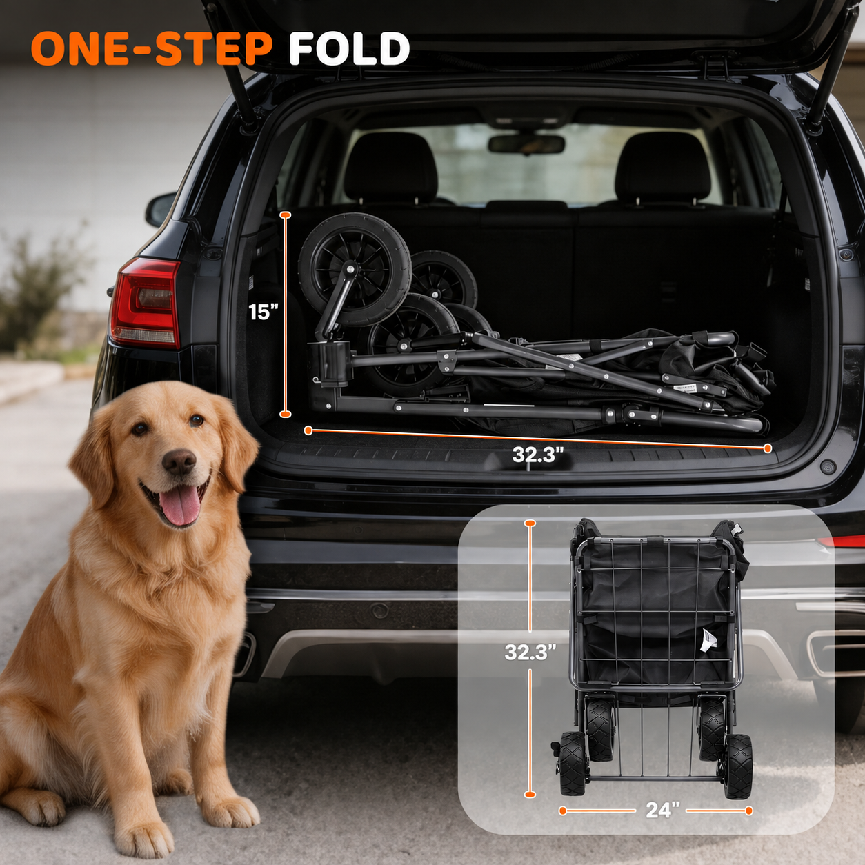 Folding Dog Wagon for Large Dogs with Extendable Rear/ Canopy