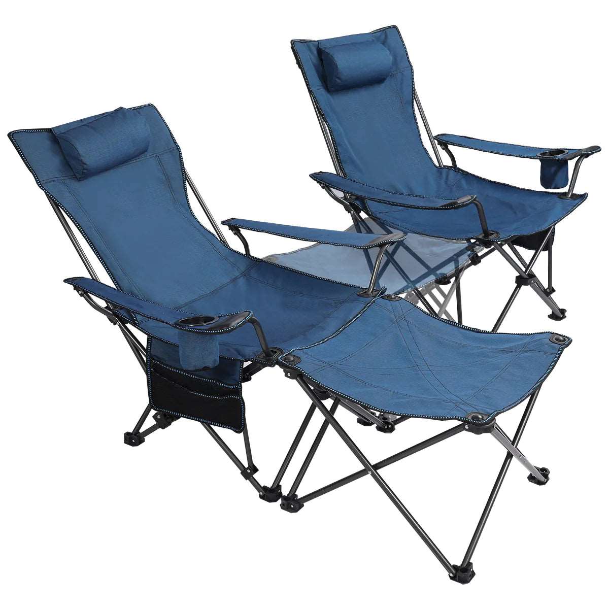 Folding Reclining Camp Chairs with Removable Footrest and Fabric Back