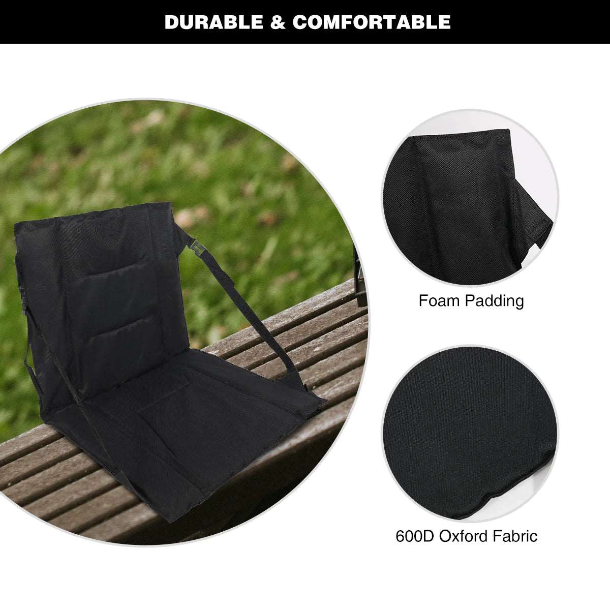 Folding Stadium Seat Cushion for Bleachers, Oxford Cloth Portable Bleacher Seat for Outdoor Sports, Size: 43, Gray