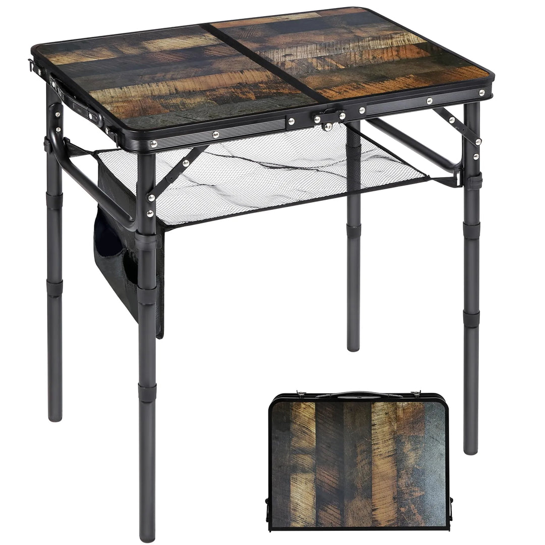 Adjustable Aluminum Folding Table with Side Storage