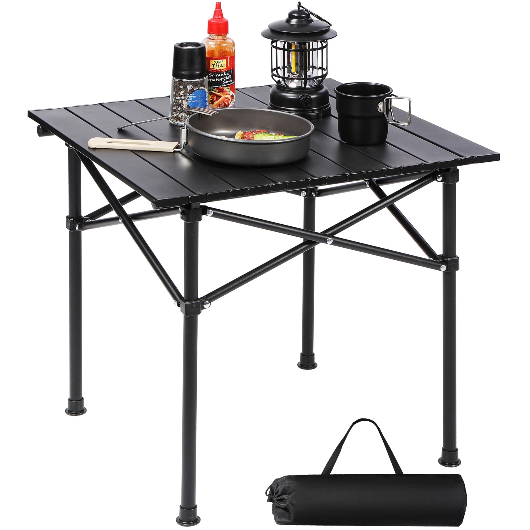 Portable Roll-Up Metal Camp Table - Black Square