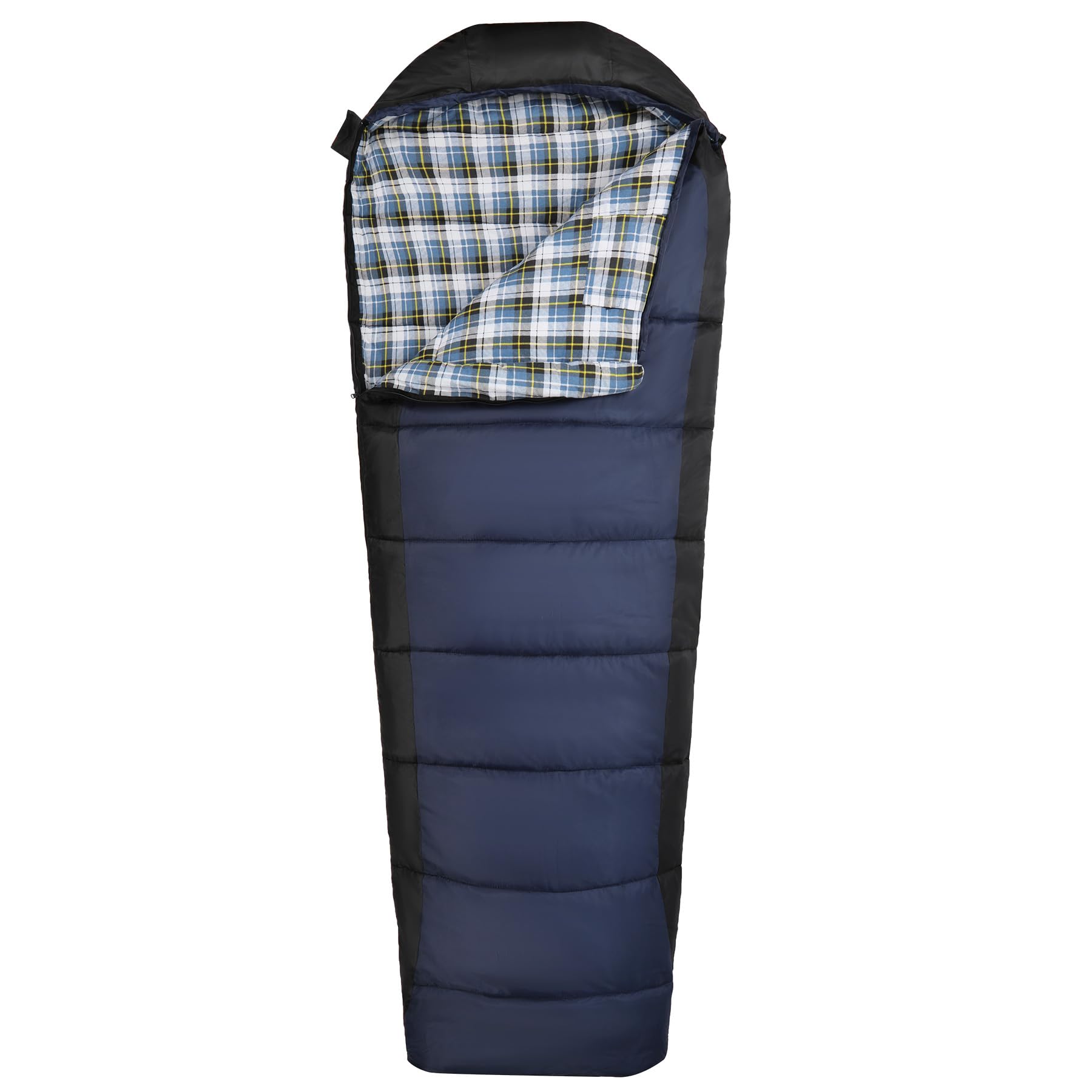 REDCAMP navy mummy sleeping bag with plaid flannel lining