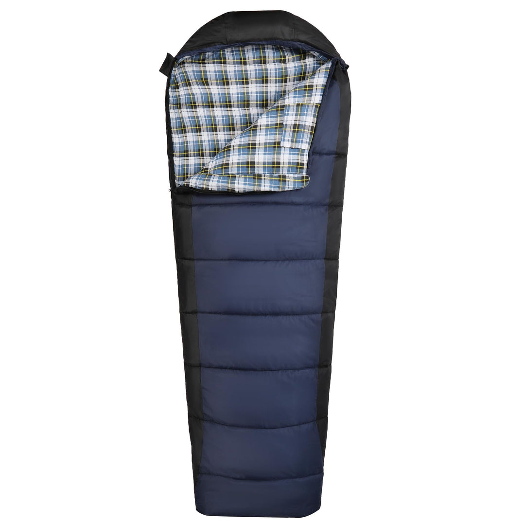 REDCAMP navy mummy sleeping bag with plaid flannel lining