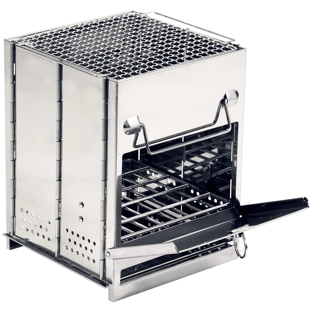 Folding Wood Burning Camping Stove with Grill