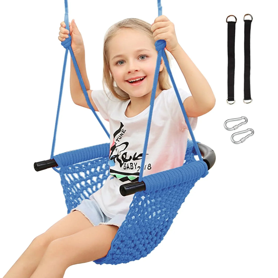 Toddler Swing, Swing Seat for Kids with Heavy Duty Adjustable Ropes, Hand-Knitting Secure Children Swing Set for Indoor Porch, Outdoor Playground, Backyard, Tree