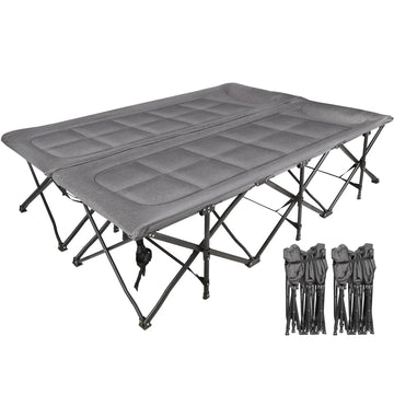 2-in-1 Double Camping Cot with Mattress, 59" Extra Wide Folding Bed for 2 People