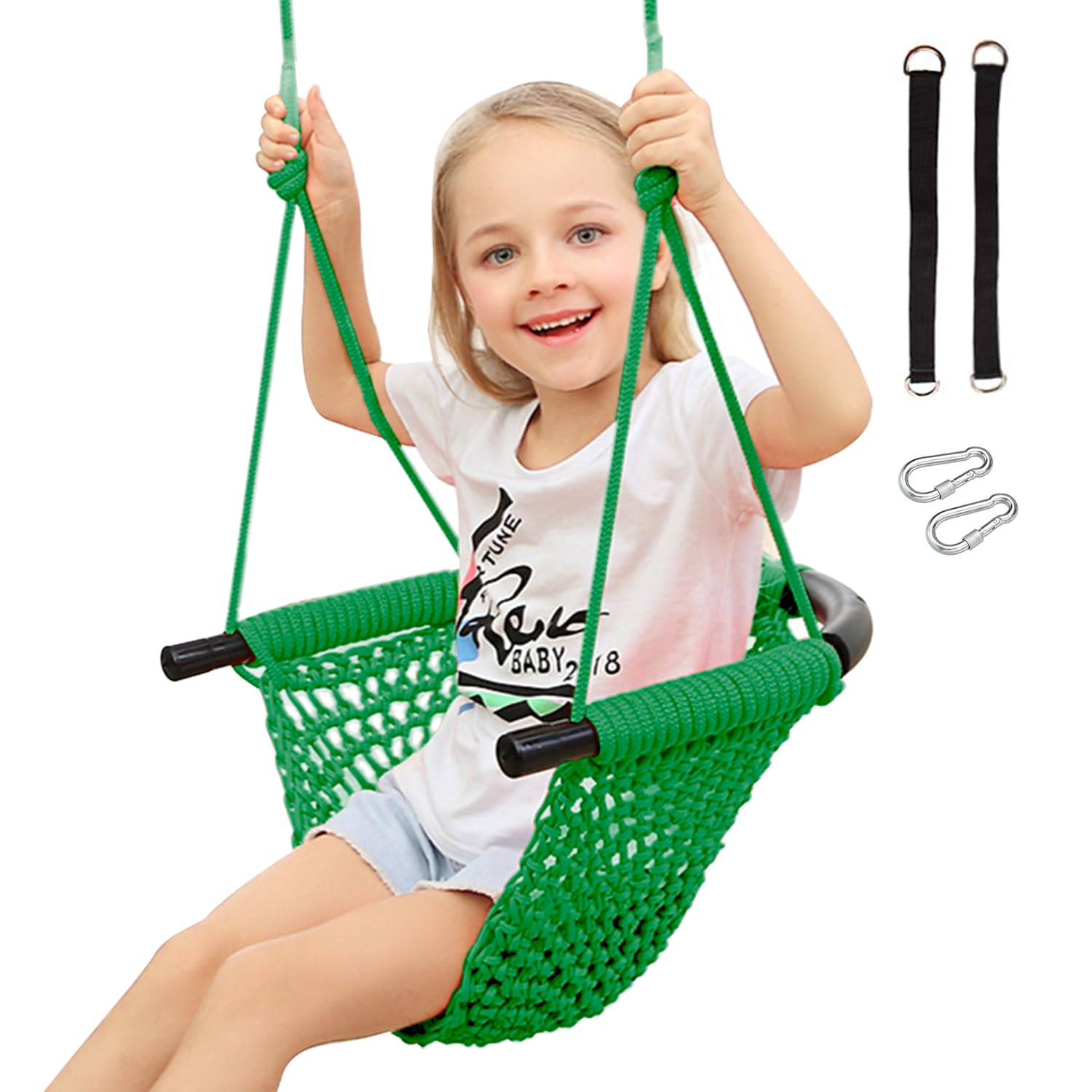 Toddler Swing, Swing Seat for Kids with Heavy Duty Adjustable Ropes, Hand-Knitting Secure Children Swing Set for Indoor Porch, Outdoor Playground, Backyard, Tree