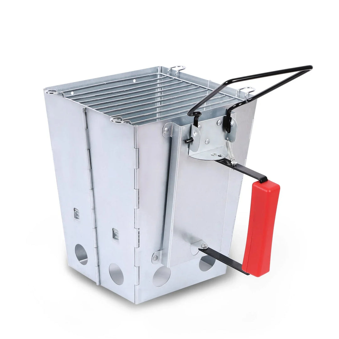 Quick Ignition Foldable Charcoal Chimney Starter with Grill, Multi-Functional BBQ Charcoal Grill Starter, Wood Stove and Rocket Stove for Outdoor Lawn, Patio & Camping