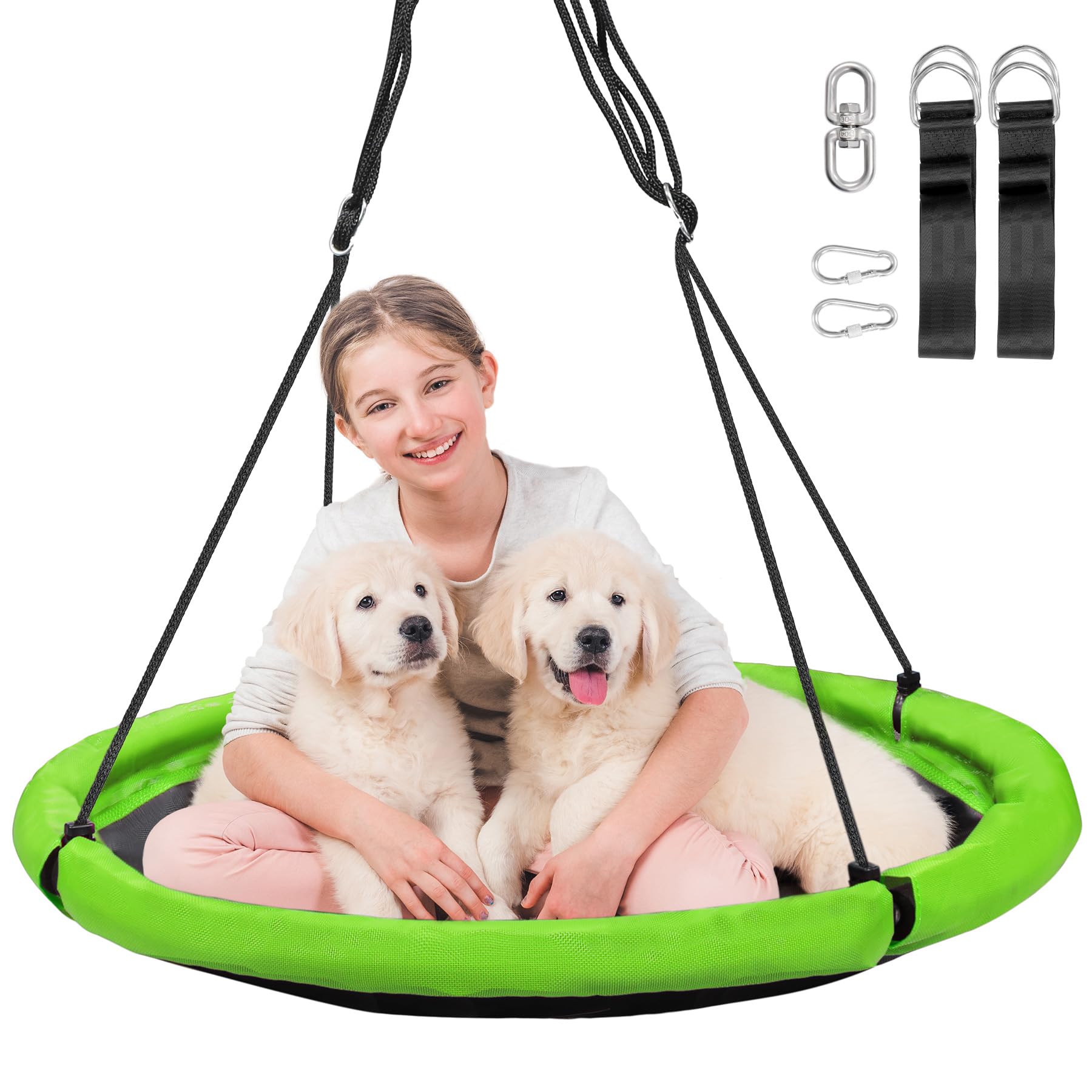 43" Tree Swing for Kids Outdoor, Waterproof Large Round Flying Saucer Swings for Trees and Swingset, Strong Heavy Duty for Outside Playground, 500LBS Weight Capacity, Purple