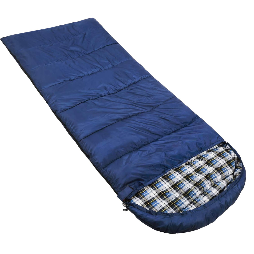 REDCAMP Flannel Sleeping Bag for Adults, Comfortable Cotton Sleeping Bags for Camping with Detachable Hood,Blue