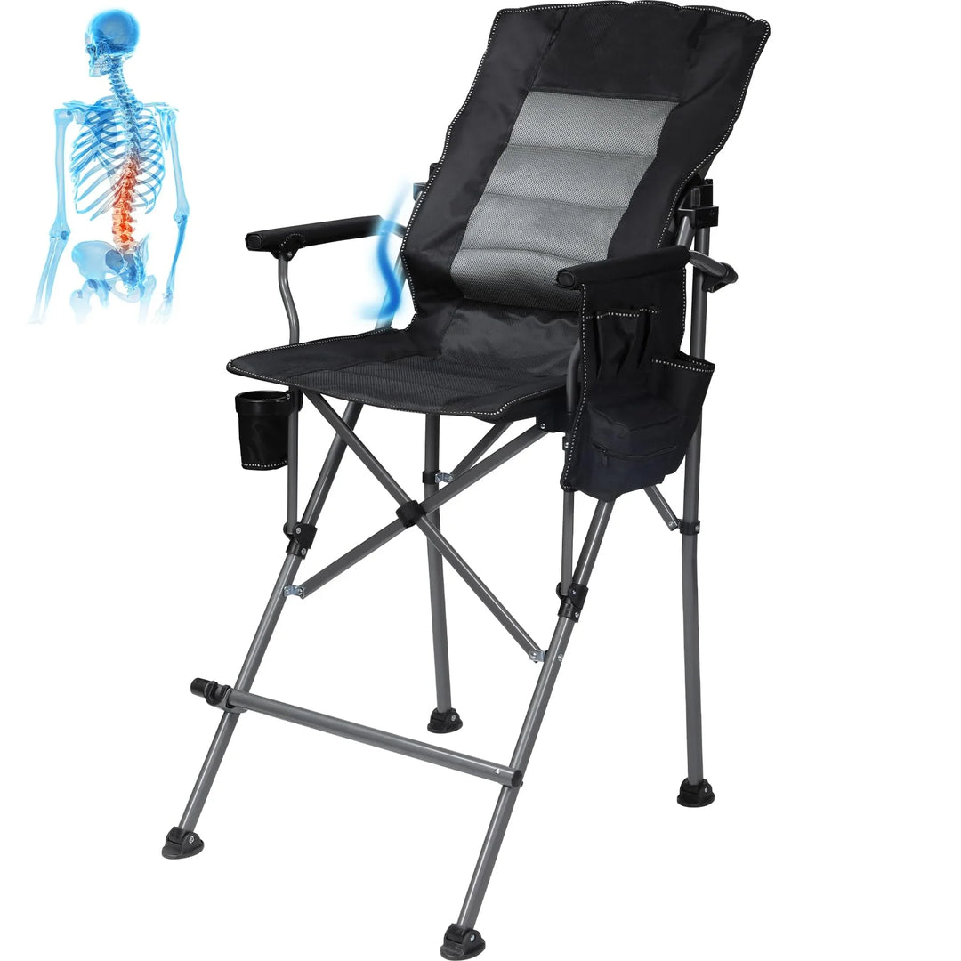 31-Inch Extra Tall Folding Chair, Tall Camping Chair with High Back, Hard Arms and Footrest