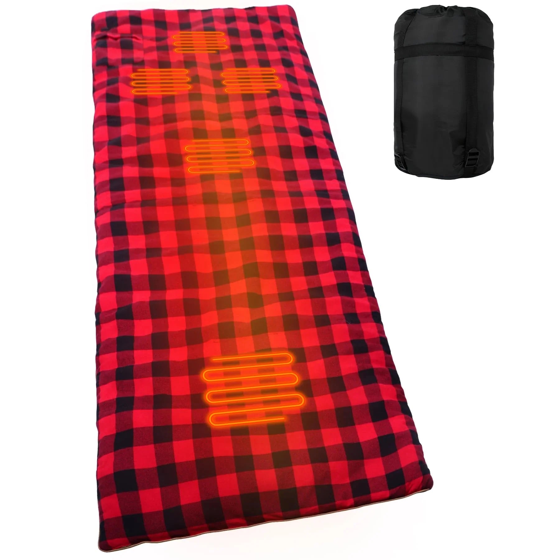Heated Sleeping Bag Pad, Heated Sleeping Bag Liner, 5 Heating Zones, 3 Adjustable Heat Settings USB Heating Pad for Cold Weather Camping Backpacking or Hiking, Red