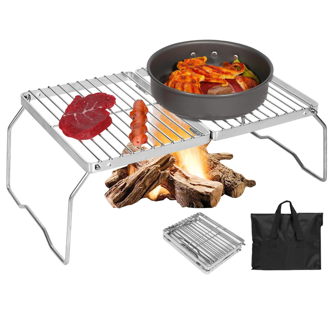 Portable Folding Campfire Grill 304 Stainless Steel Grate with Carrying Bag