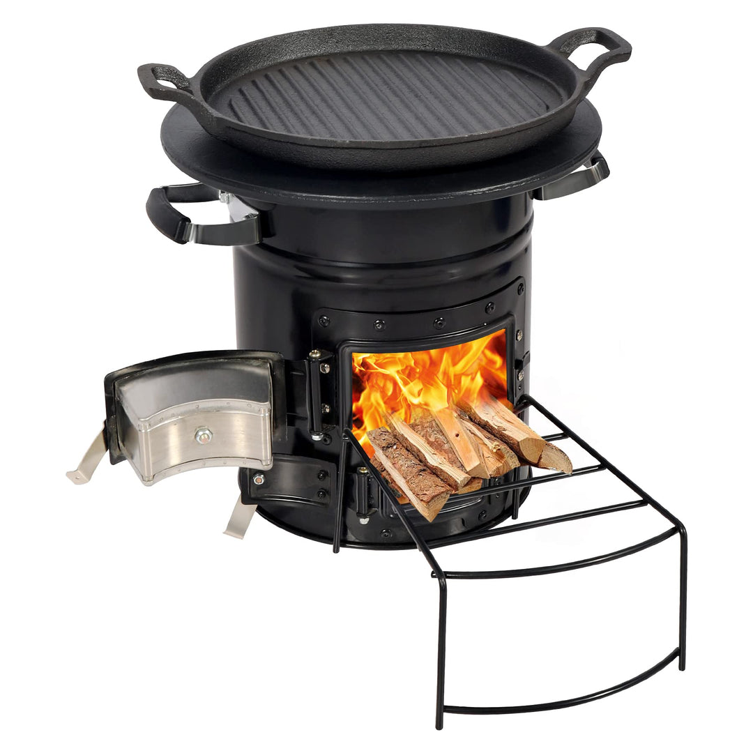 Rocket Stove Wood Burning Portable Camping Stove with Grill Pan