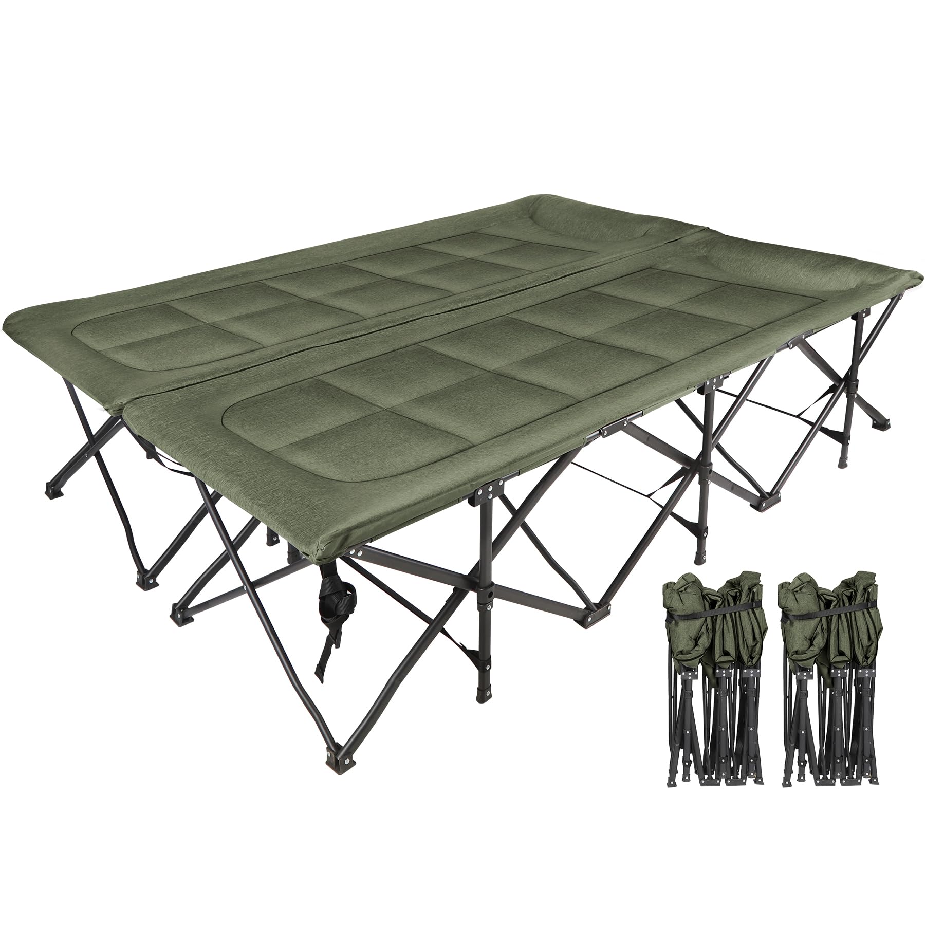 2-in-1 Double Camping Cot with Mattress, 59" Extra Wide Folding Bed for 2 People
