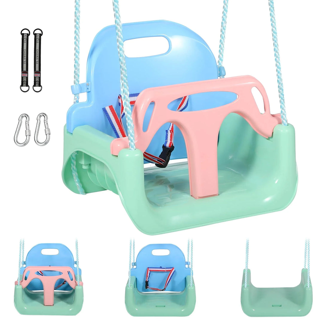 3 in 1 Toddler Swing for Outside Tree,Blue Green Pink