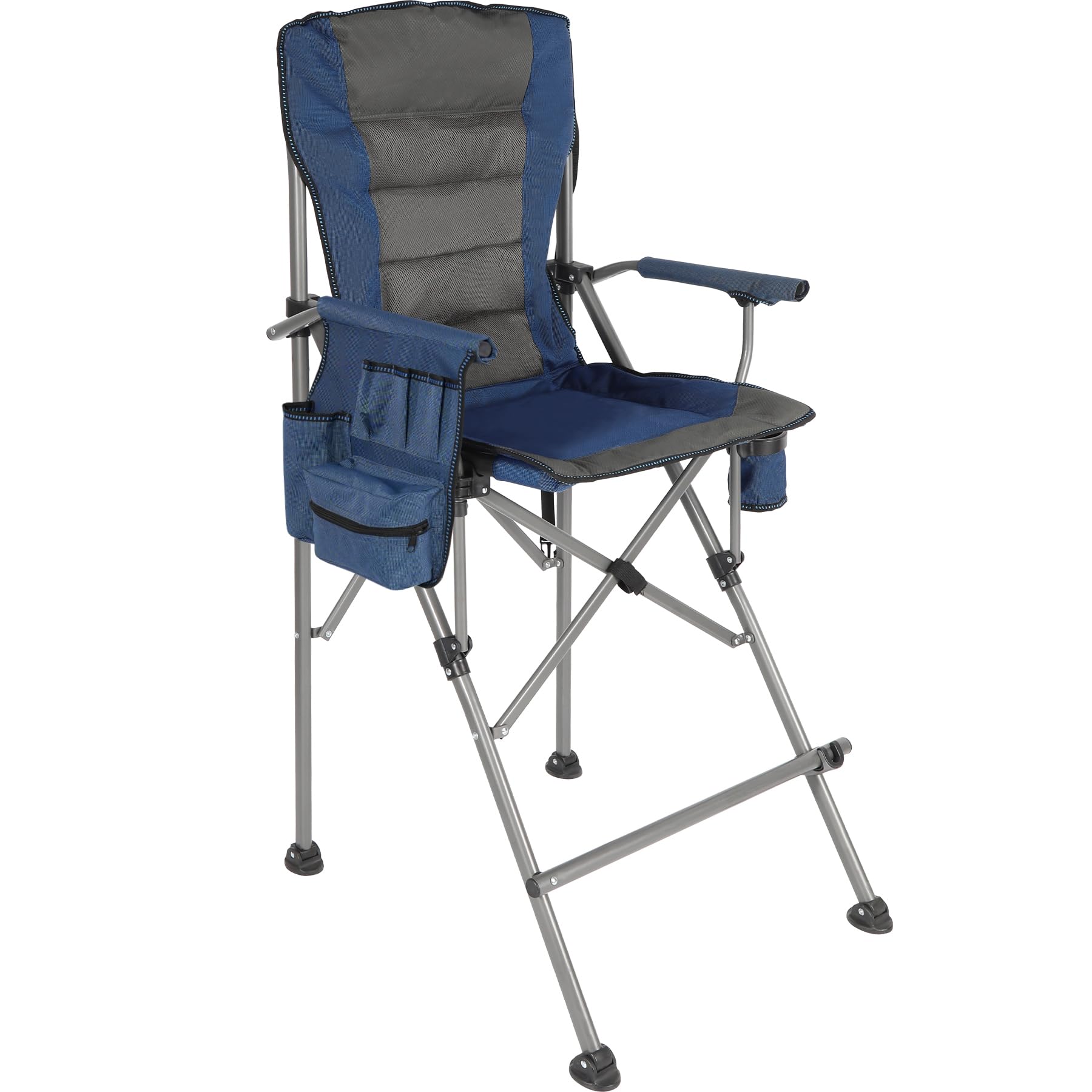 REDCAMP Padded 31" Bar Height Tall Folding Camping Chairs for Adults, Heavy Duty 330 lbs Directors Chair Foldable with Foot Rest and Cup Holder, Blue