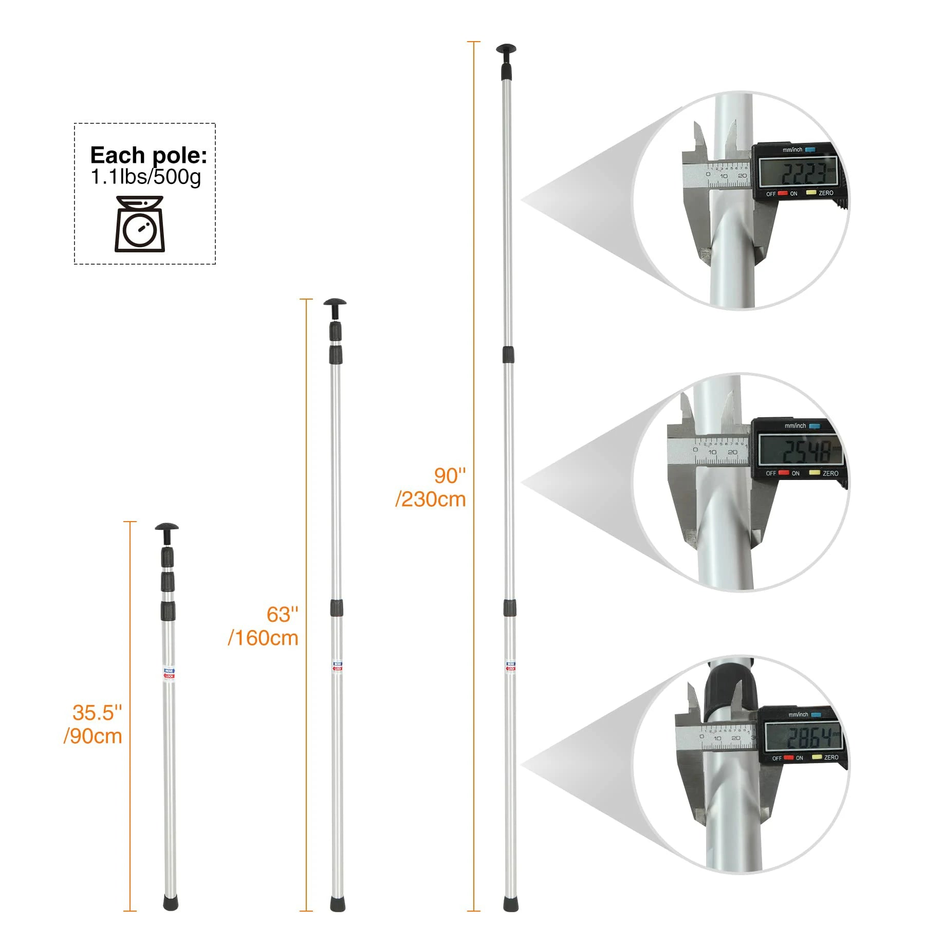 Aluminum Adjustable Telescoping Tarp Poles