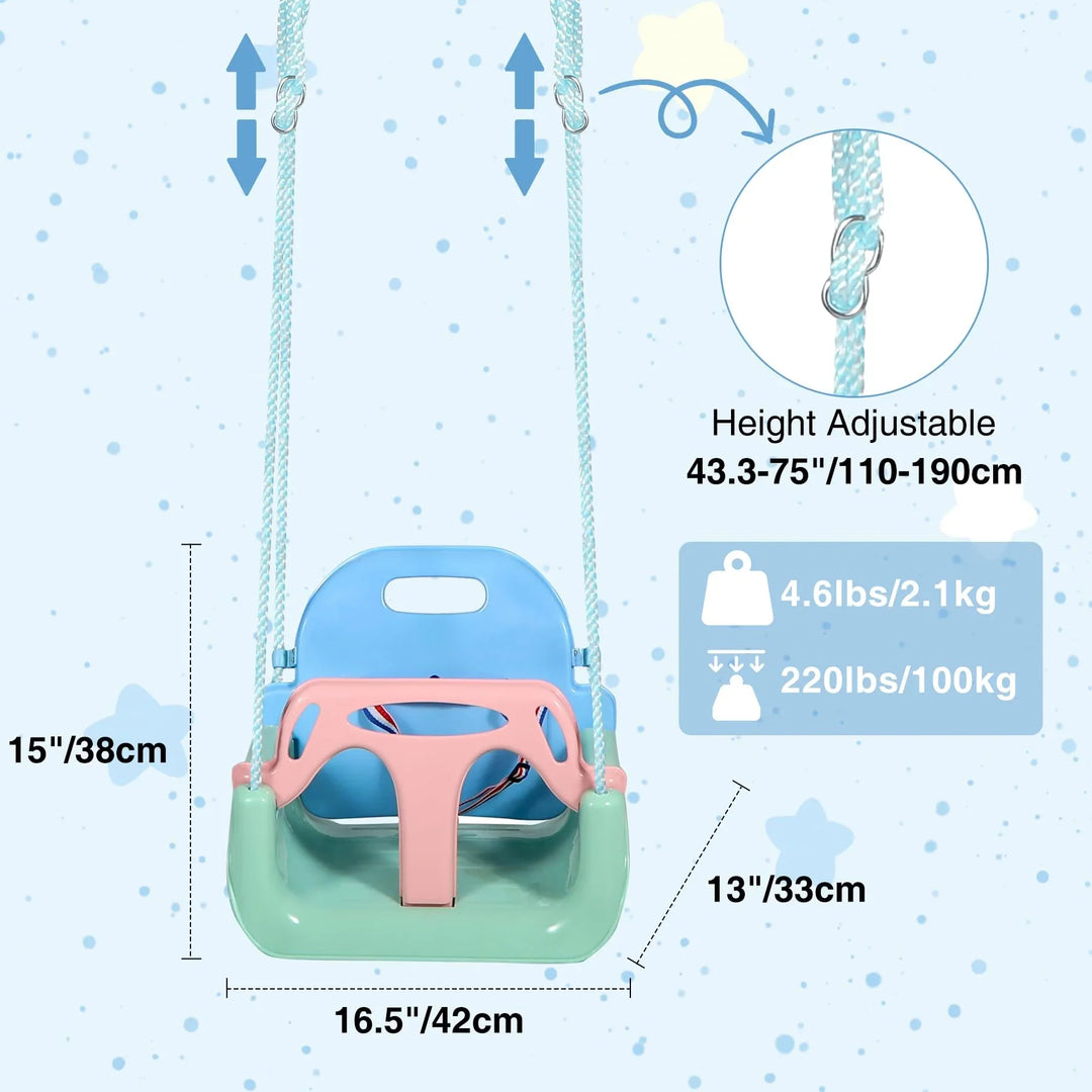 3 in 1 Toddler Swing for Outside Tree,Blue Green Pink