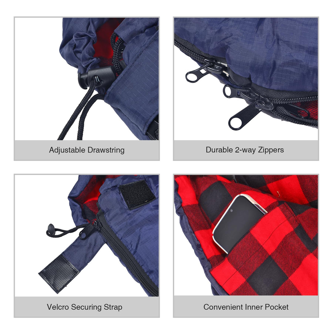 REDCAMP Flannel Sleeping Bag for Adults, Comfortable Cotton Sleeping Bags for Camping with Detachable Hood