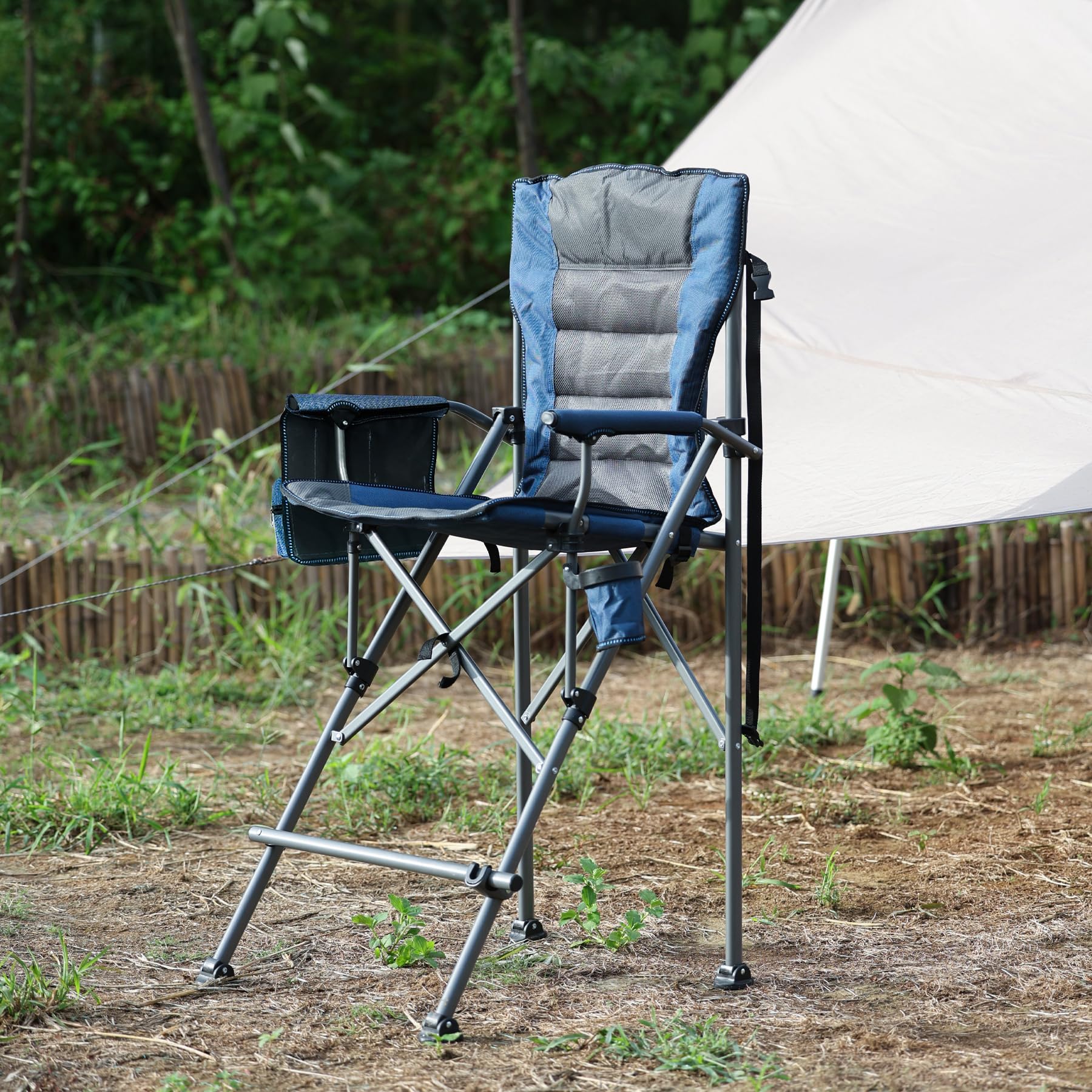 REDCAMP Padded 31" Bar Height Tall Folding Camping Chairs for Adults, Heavy Duty 330 lbs Directors Chair Foldable with Foot Rest and Cup Holder, Blue