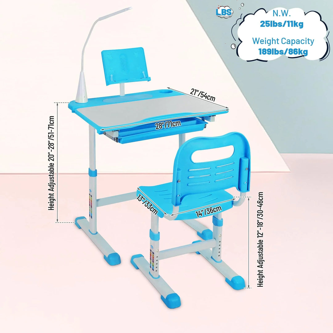 REDCAMP Adjustable Student Desk and Chair Set with Drawing Tilt Desktop