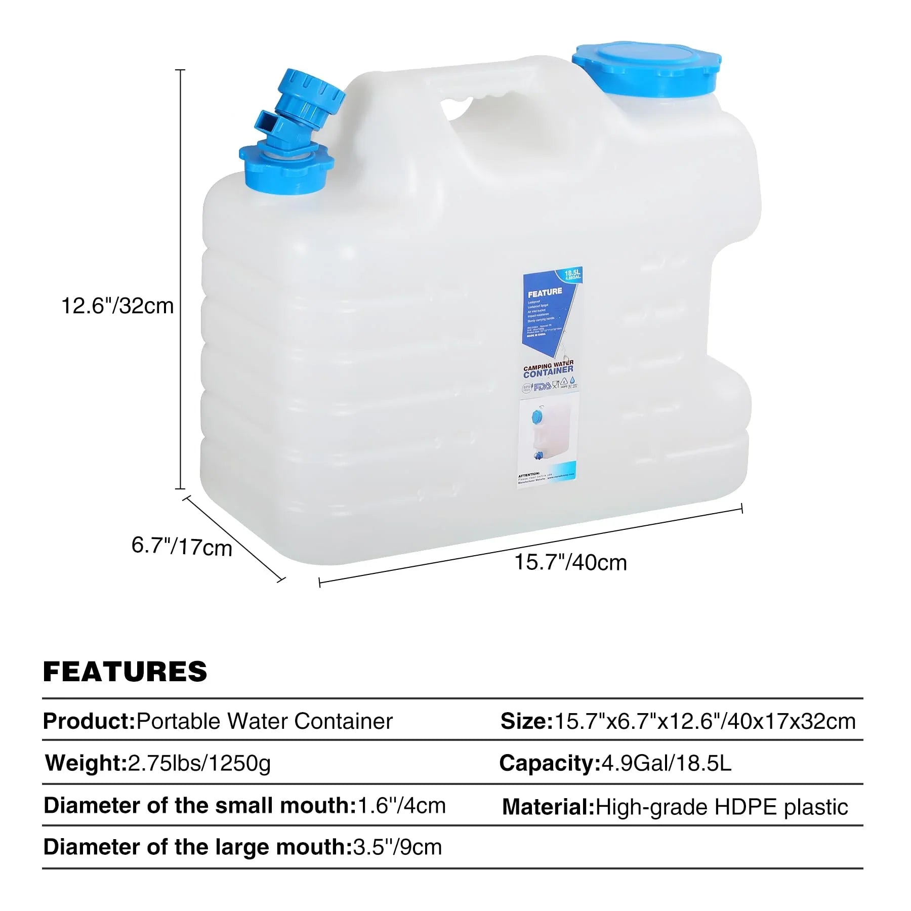 Réservoir d'eau de camping portable avec robinet et roues 