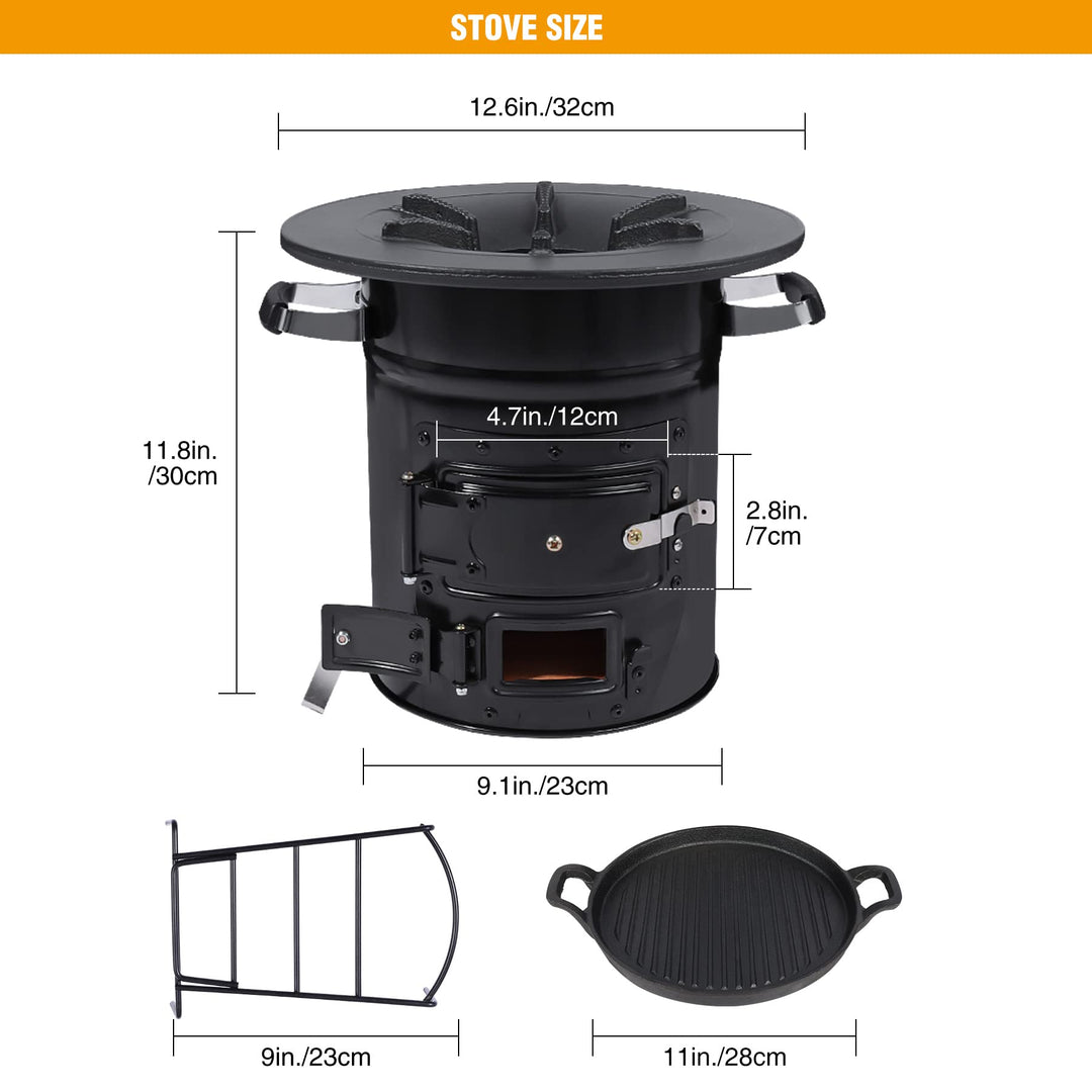Rocket Stove Wood Burning Portable Camping Stove with Grill Pan