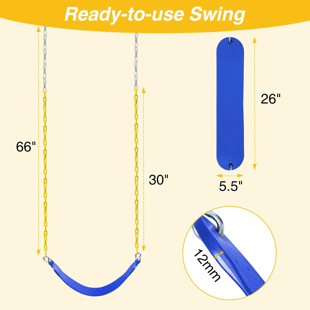 2 Pack Heavy Duty Swing Seats with 66" Chain, Swing Set Accessories Replacement with Snap Hooks for Kids and Adults, Ideal for Outdoor Play, Playgrounds and Trees, Blue