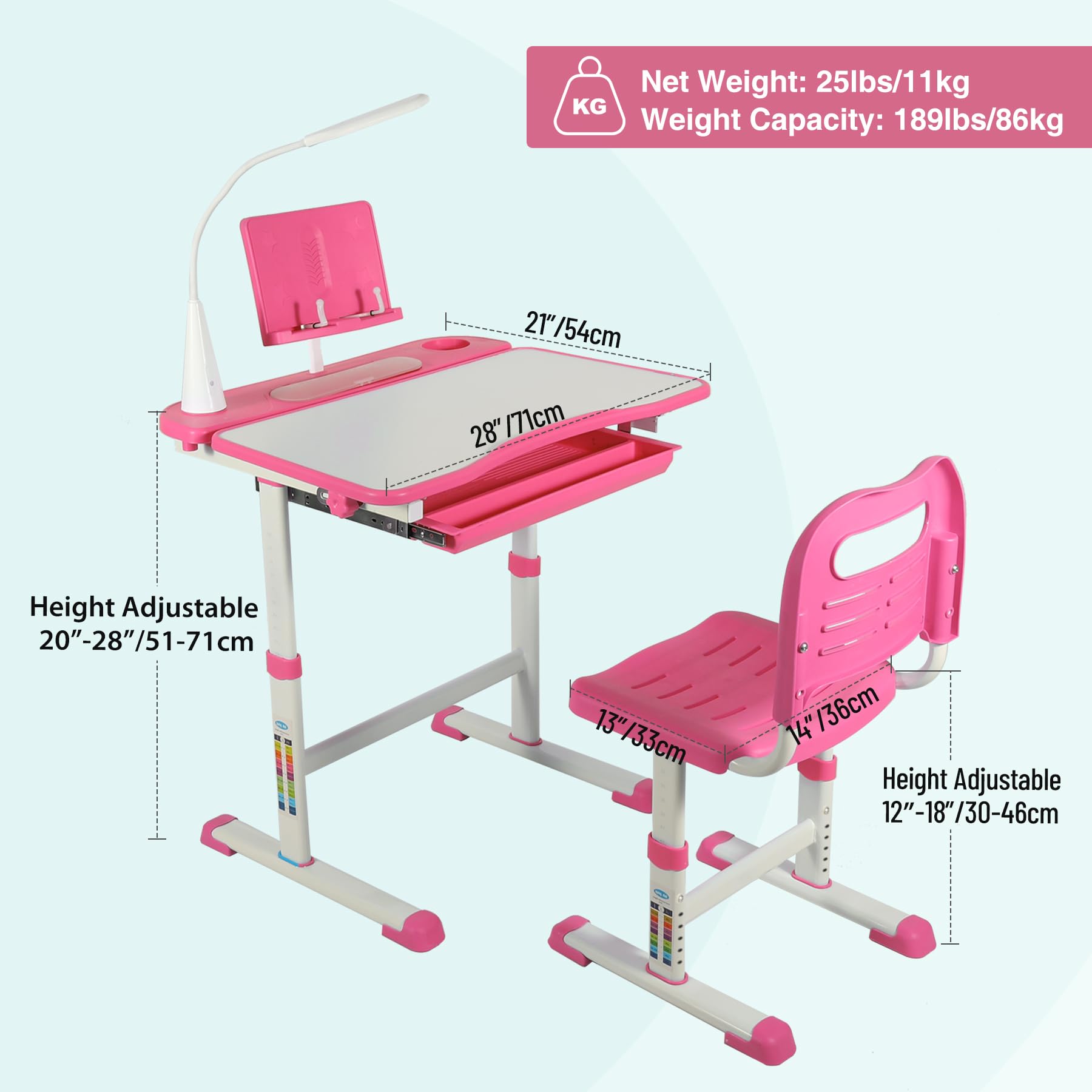 REDCAMP Adjustable Student Desk and Chair Set with Drawing Tilt Desktop