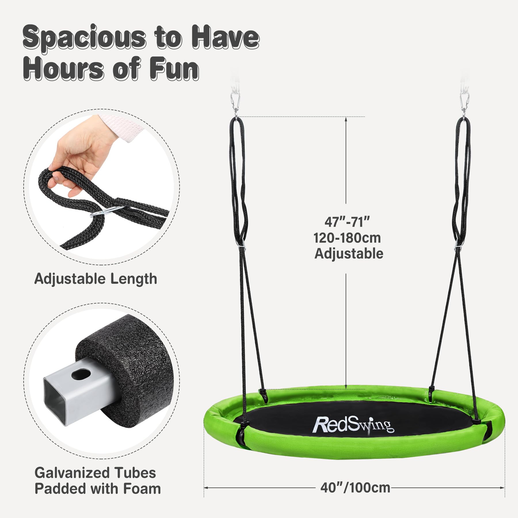 43" Tree Swing for Kids Outdoor, Waterproof Large Round Flying Saucer Swings for Trees and Swingset, Strong Heavy Duty for Outside Playground, 500LBS Weight Capacity, Purple