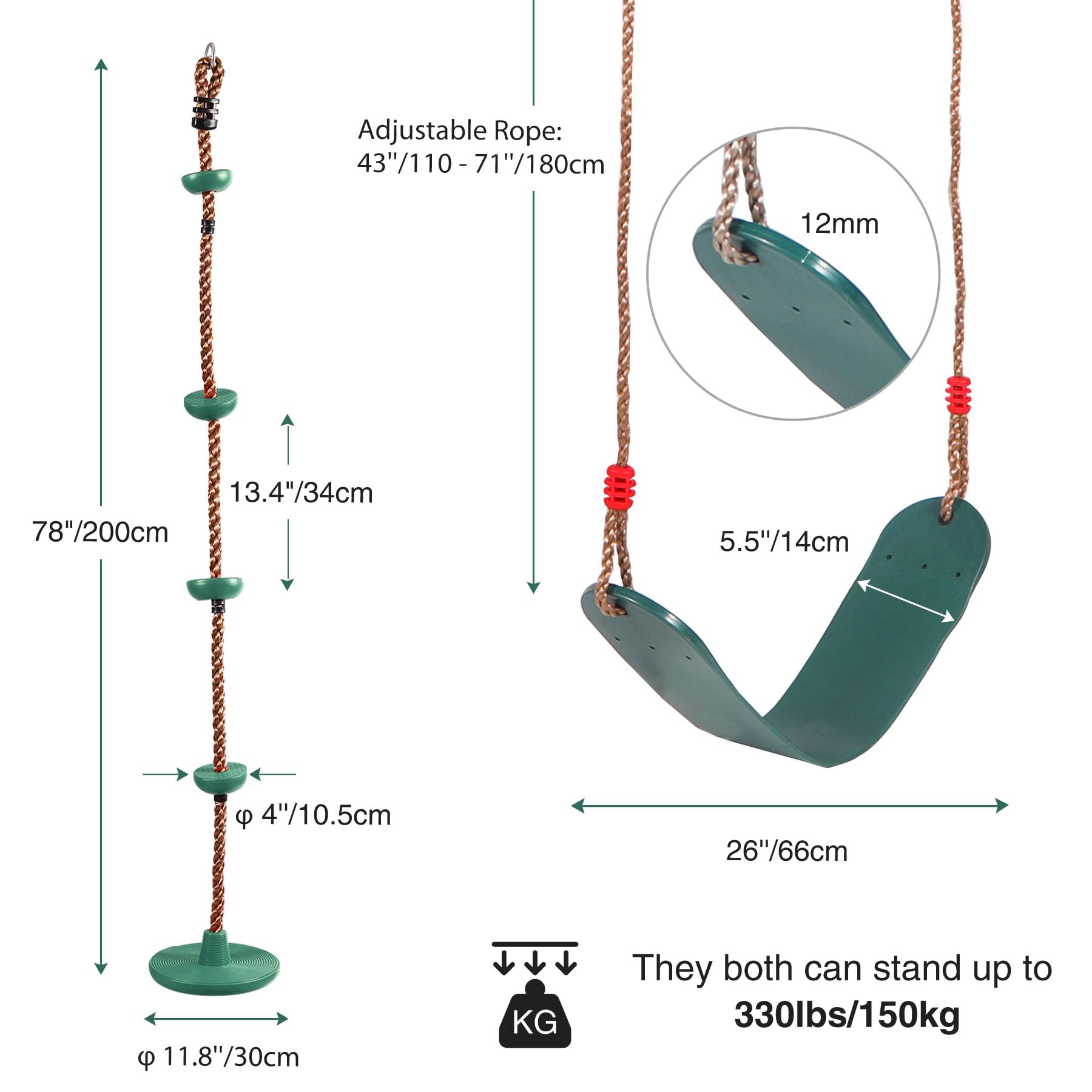 Kids Belt Swing Seat & Disc Climbing Rope Combo Set