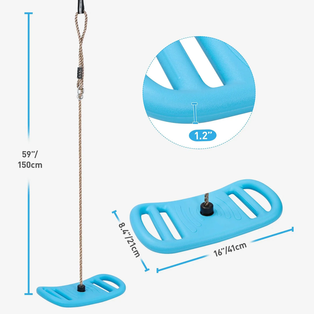 Tree Swing for Kids, 3-in-1 Longboard Climbing Rope Swing, Adjustable Disc Seat and Tangle-Free Rope for Indoor or Outdoor Playground Playset, Up to 600 lbs, Blue
