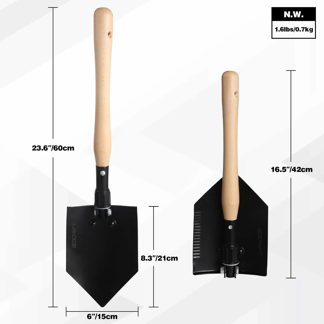 23" Forces Spetsnaz Shovel, Tactical Entrenching Tool Hardwood Handle Shovel, Military Folding Camping Shovel for Camping Hiking Gardening Beach, Black