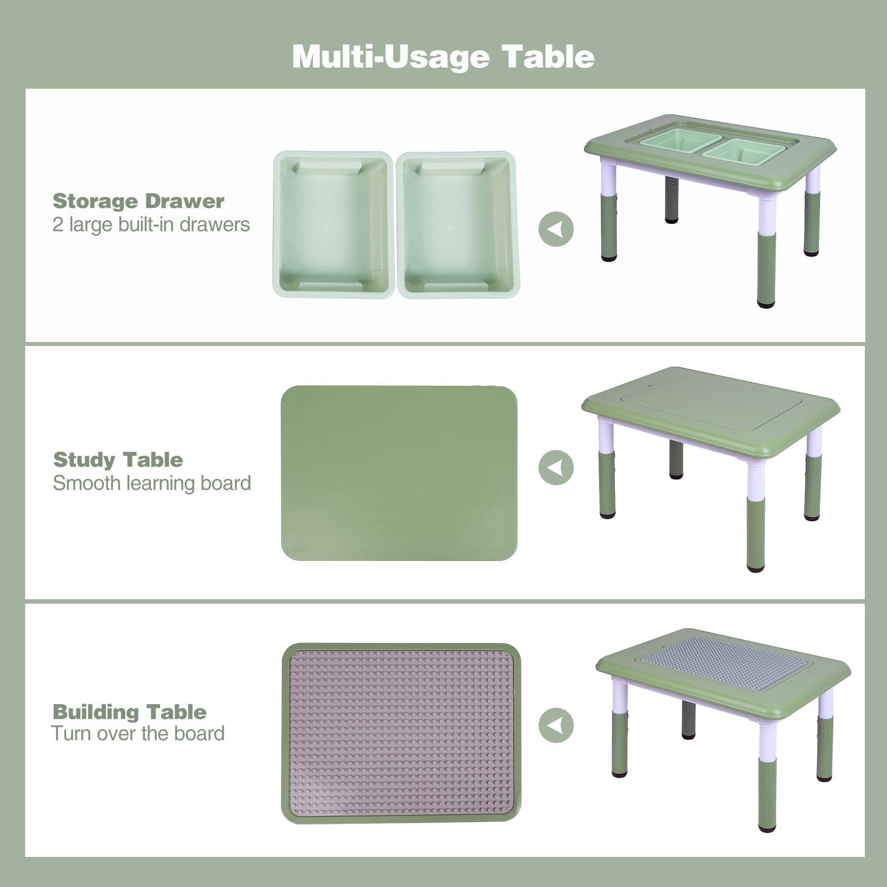 Kids Table and 2 Chairs Set, Height Adjustable 3 in 1 Multi Activity Table with 2 Chairs, Storage Bins,Graffiti,Double-Sided Tabletop,Sky Blue