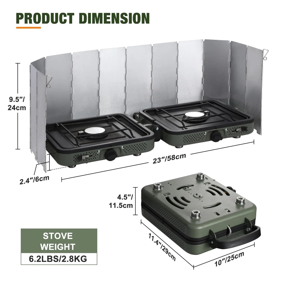 2 Burner Camping Stove with Windscreen