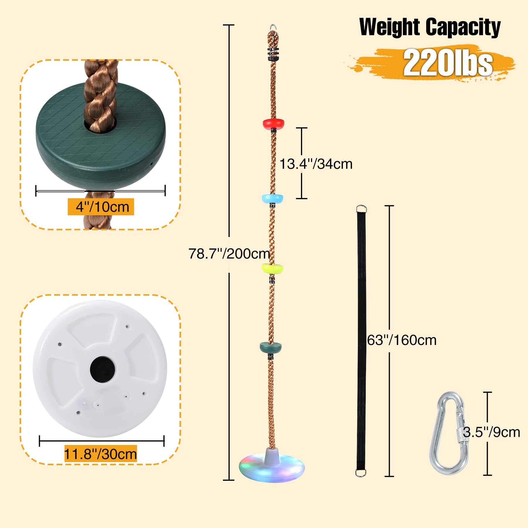 LED Disc Climbing Rope Swing with Platforms