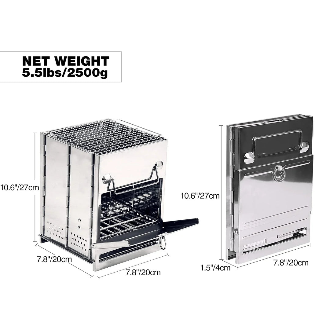 Folding Wood Burning Camping Stove with Grill