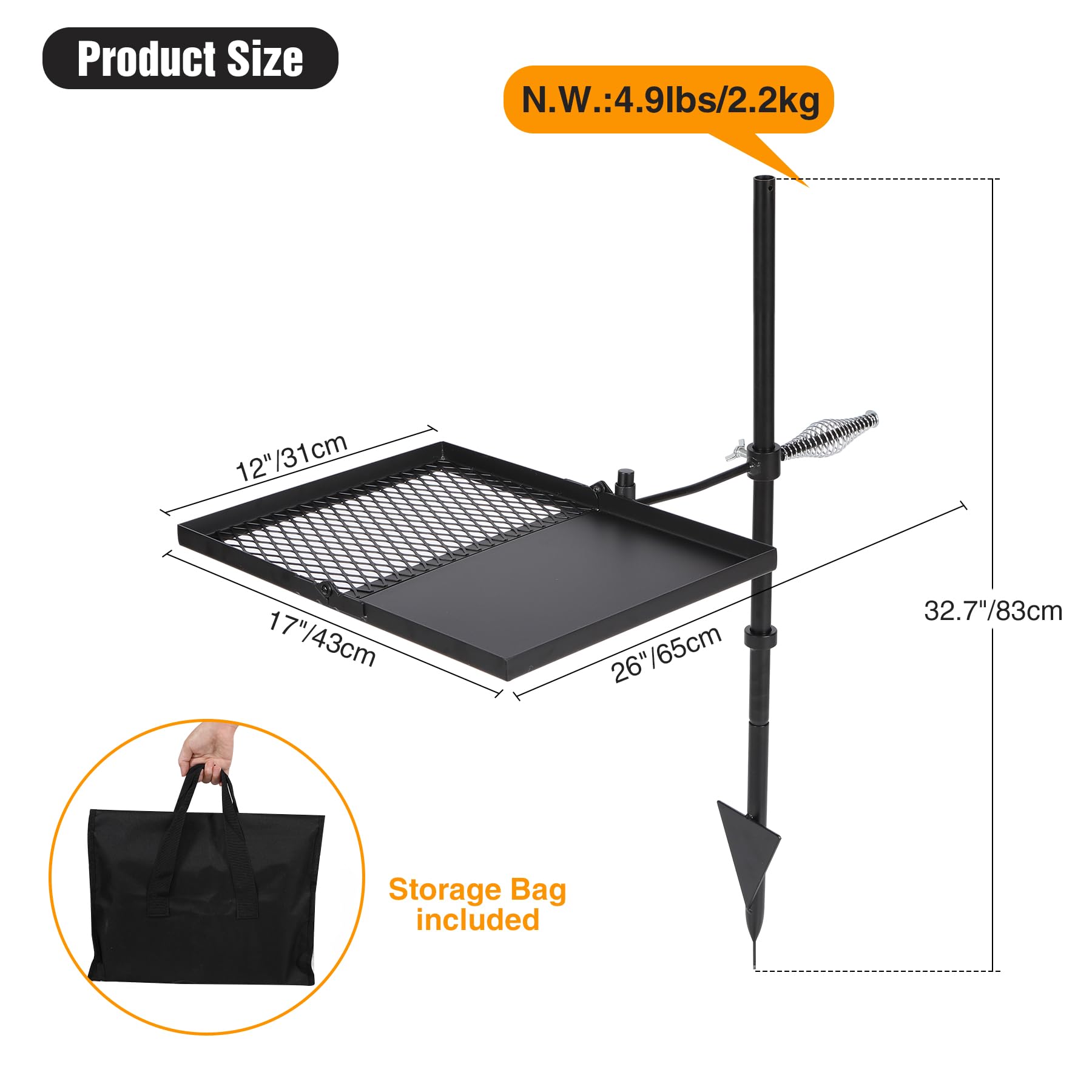 Folding Swivel Campfire Grill for Open Flame Cooking