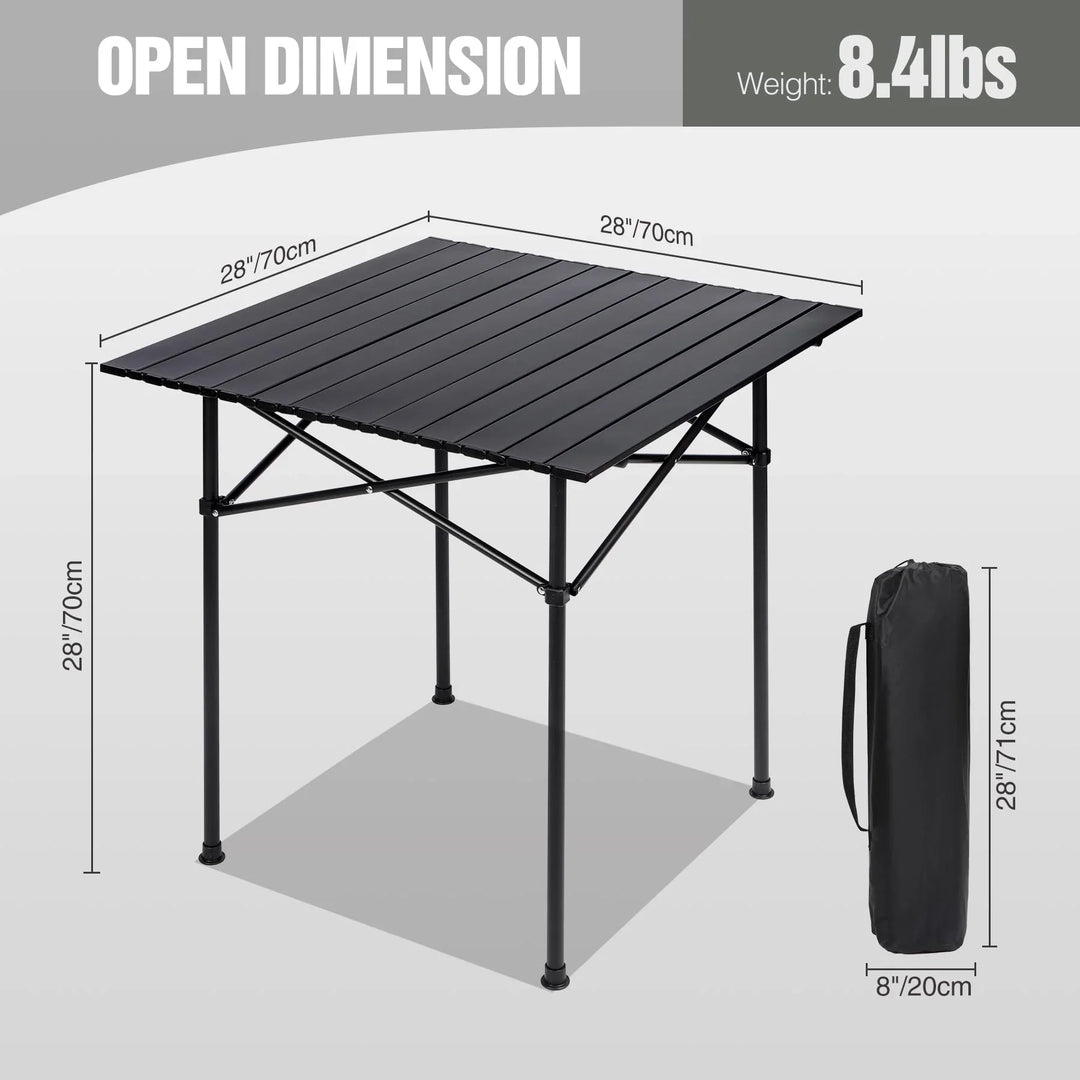 Portable Roll-Up Metal Camp Table - Black Square