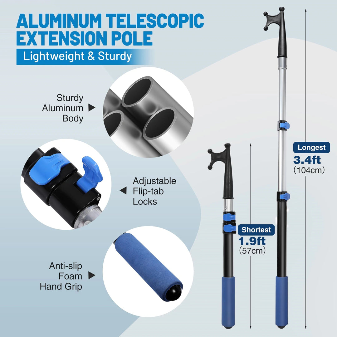 8ft/12ft Aluminum Extendable Telescopic Boat Hook For Docking, Black/Silver