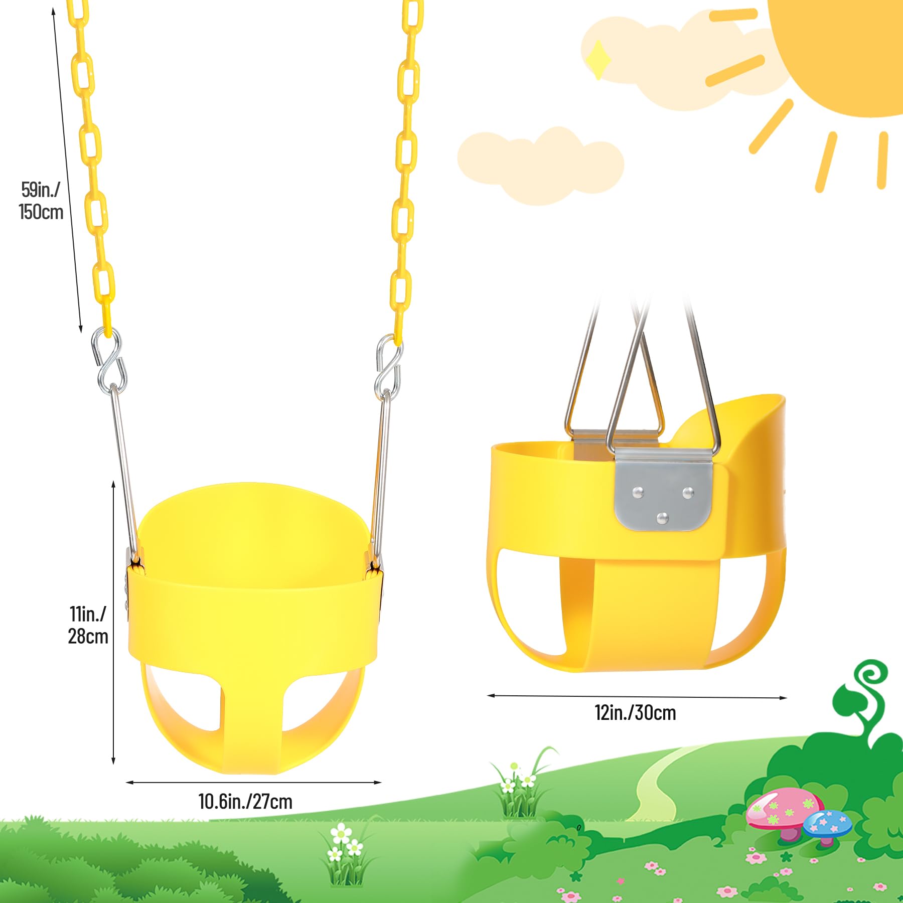 High Back Toddler Bucket Swing Seat with Coated Chains