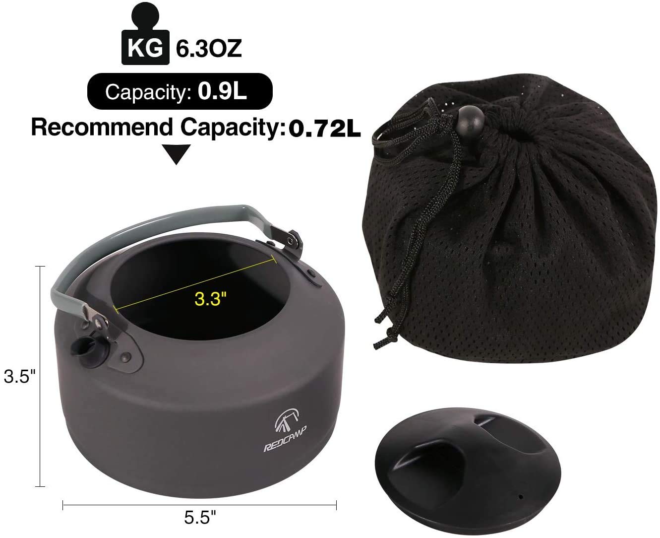 REDCAMP Aluminum Outdoor Camping Kettle with Carrying Bag